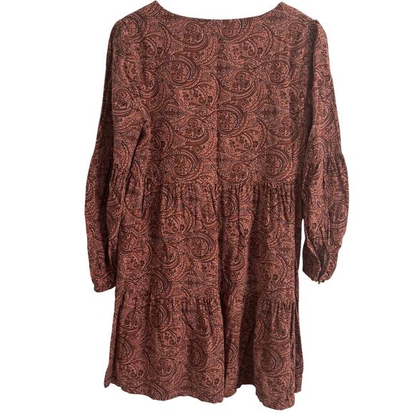 Lucky Brand Women's Long Sleeve V-Neck Tiered Paisley Dress Size Small Terracott - Picture 7 of 7